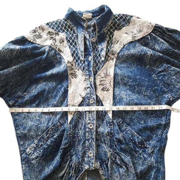Vintage J Carreli Mixed Media Denim Acid Wash Jacket - Picture 7 of 11